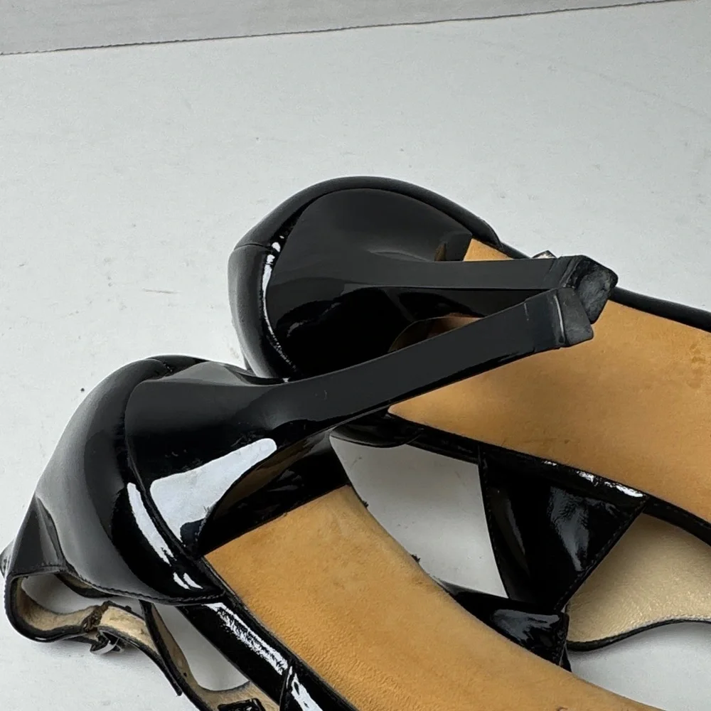 JIMMY CHOO Lotus Glossy Black‎ Patent Leather Cut Out Strappy 3" Heels Size 36 - Picture 10 of 15